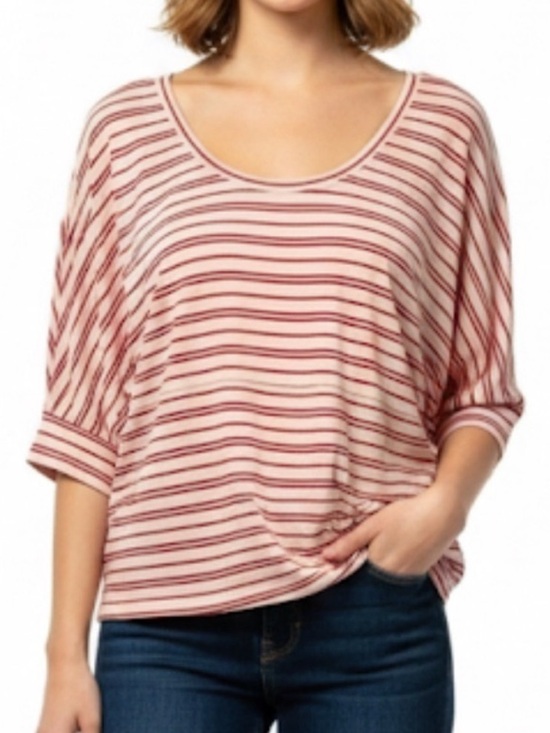 CAbi Tops - CAbi Tickle Tee Pink Relaxed 3/4 Sleeve Striped Tee - Women's XS